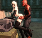 секс Человека-паука с Черной кошкой в позе стоя