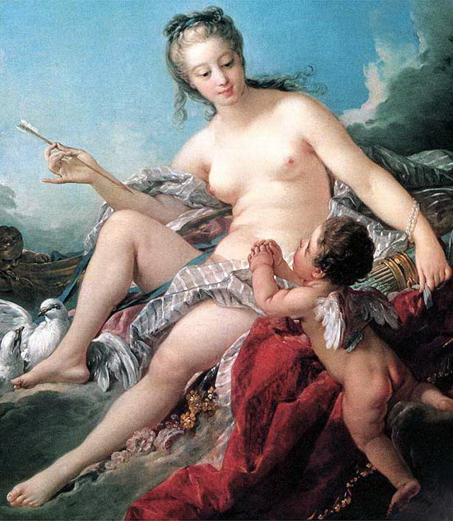 голая Венера отняла у маленького Амура стрелу любви, эротическая живопись