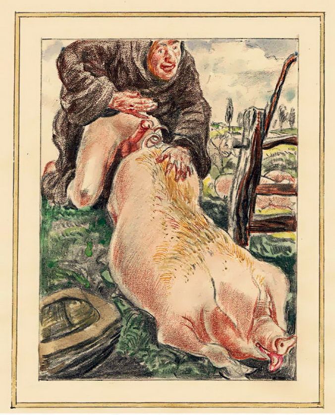 секс монаха со свиньей, старинная эротическая гравюра
