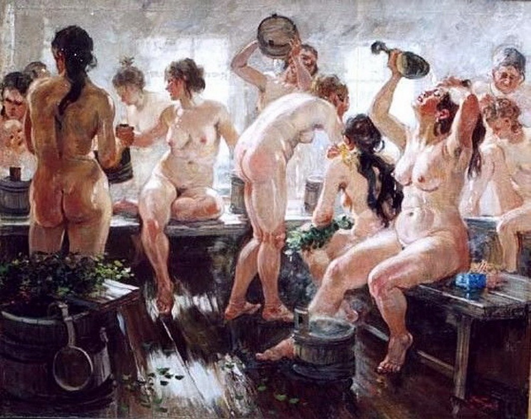 женщины моются в русской бане. эротическая живопись и графика, ню, живопись