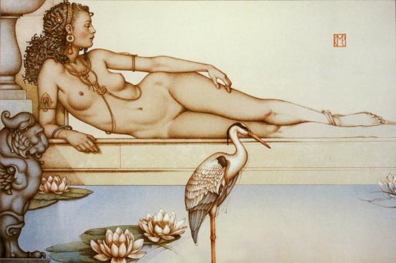 Цапля, живопись голые женщины и животные