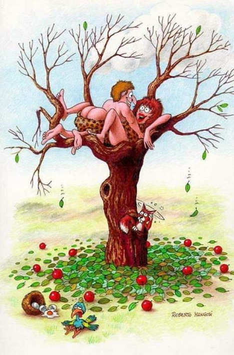 гнездышко. карикатура на сбор яблок. порноприкол