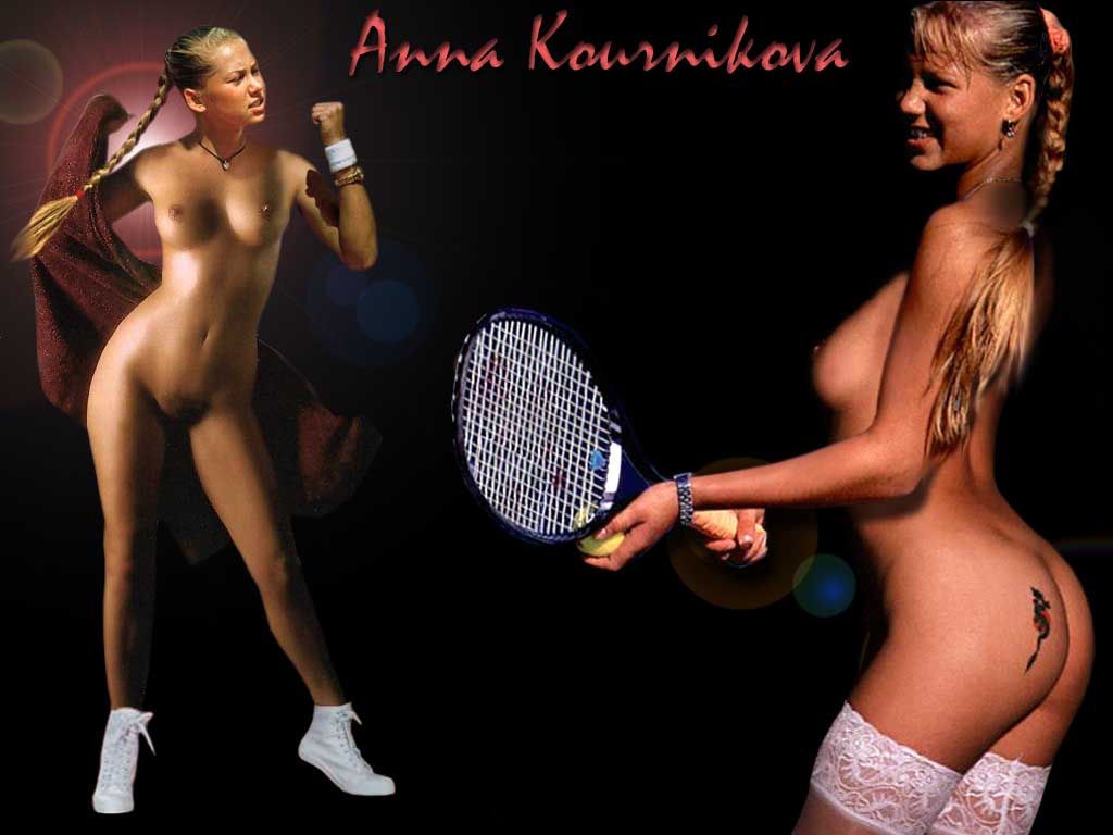 фото Анна Курникова без одежды с ракеткой в руке в двух ракурсах