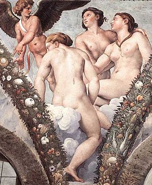 Три грации на картине Микеланджело