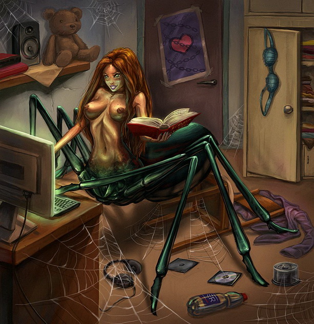 девушка-паук заманивает жертву в соцсетях, фэнтези картинка